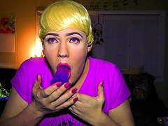 TrannyPool presents: Sissy crossdresser fucks throat with dildo