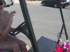 TrannyPool presents: Blonde shemale flashes her big tits on vacation